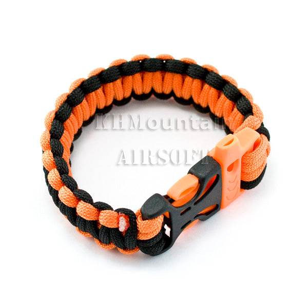 550 Paracord 9" Suvival Bracelet with Whistle / Black & Orange