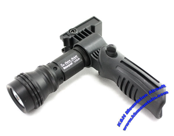 Foldable foregrip with high power LED flashlight