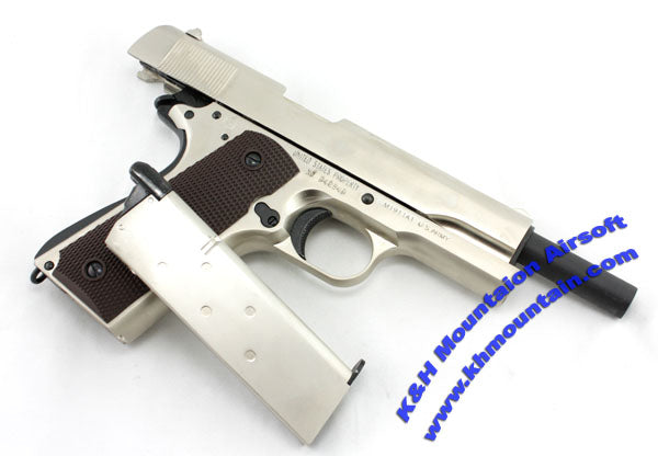 Bell M1911 Gas Blowback Metal Pistol withmarking #EG723 / Silver