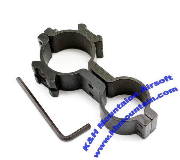 30/25mm Flashlight and Laser Metal Ring Mount /w Rail