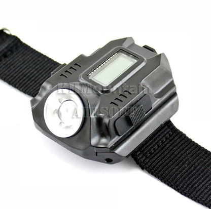 Tactical LED Display Rechargeable Wrist Watch Flashlight / Black