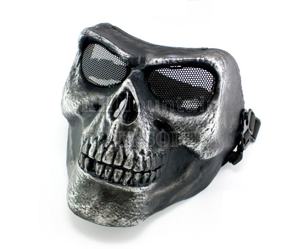 Cacique Plastic Full Face Skull Mask / Silver Black
