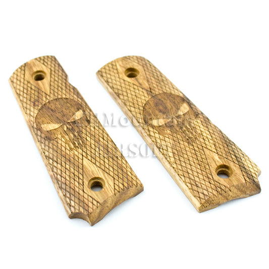 Real Wood Panel Grip Cover For M1911 / MEU (with Skull Marking)
