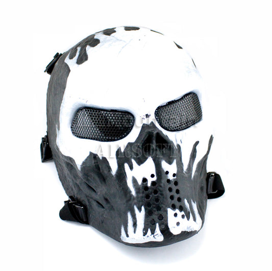 Skull Style Full Face Mask with Mesh Goggle / Black & White
