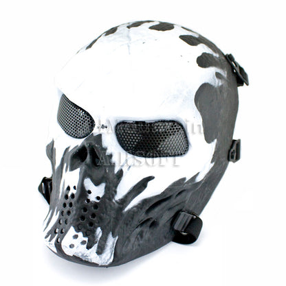 Skull Style Full Face Mask with Mesh Goggle / Black & White